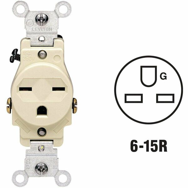 Leviton 15A Ivory Heavy-Duty 6-15R Grounding Single Outlet 071-05029-00I